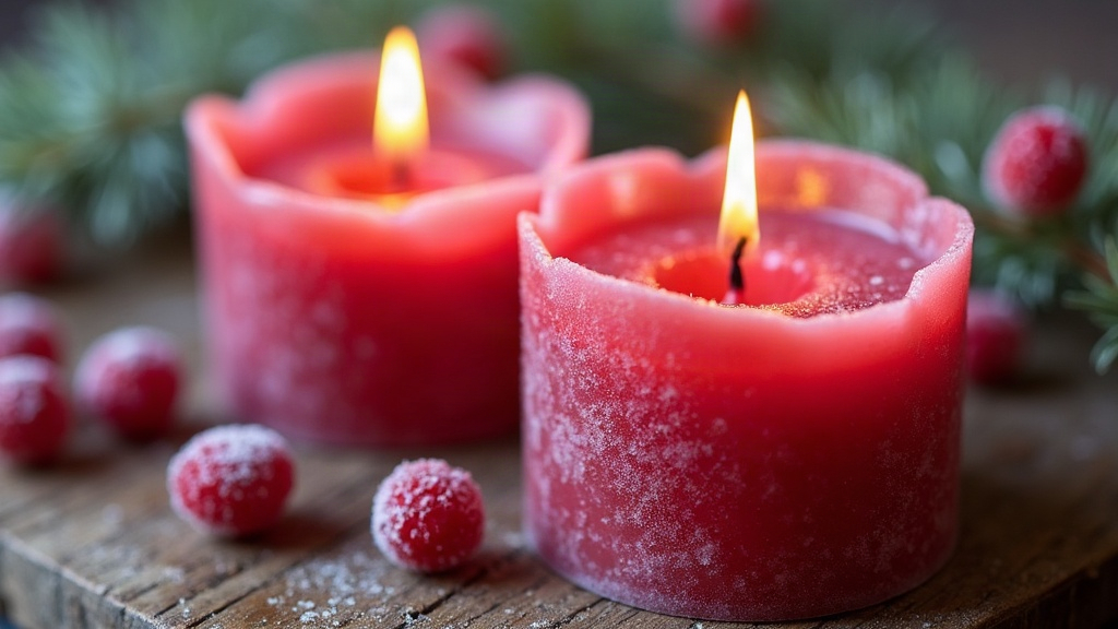 Frosted Cranberry Beeswax Votive Candles for Winter Tables
